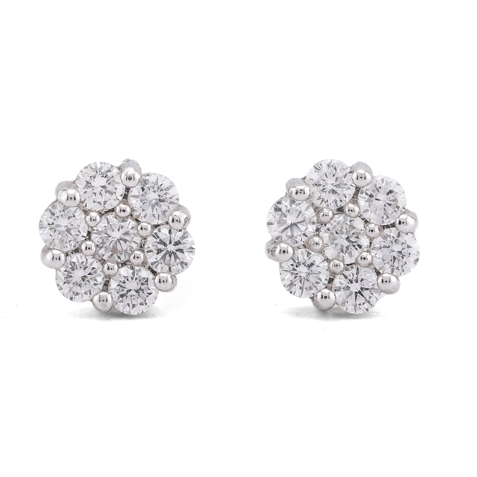 14K White Gold 0.99CT Flower 7 Stone Cluster Lab Diamond Men Women Earrings