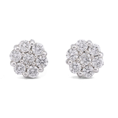 14K White Gold 0.99CT Flower 7 Stone Cluster Lab Diamond Men Women Earrings