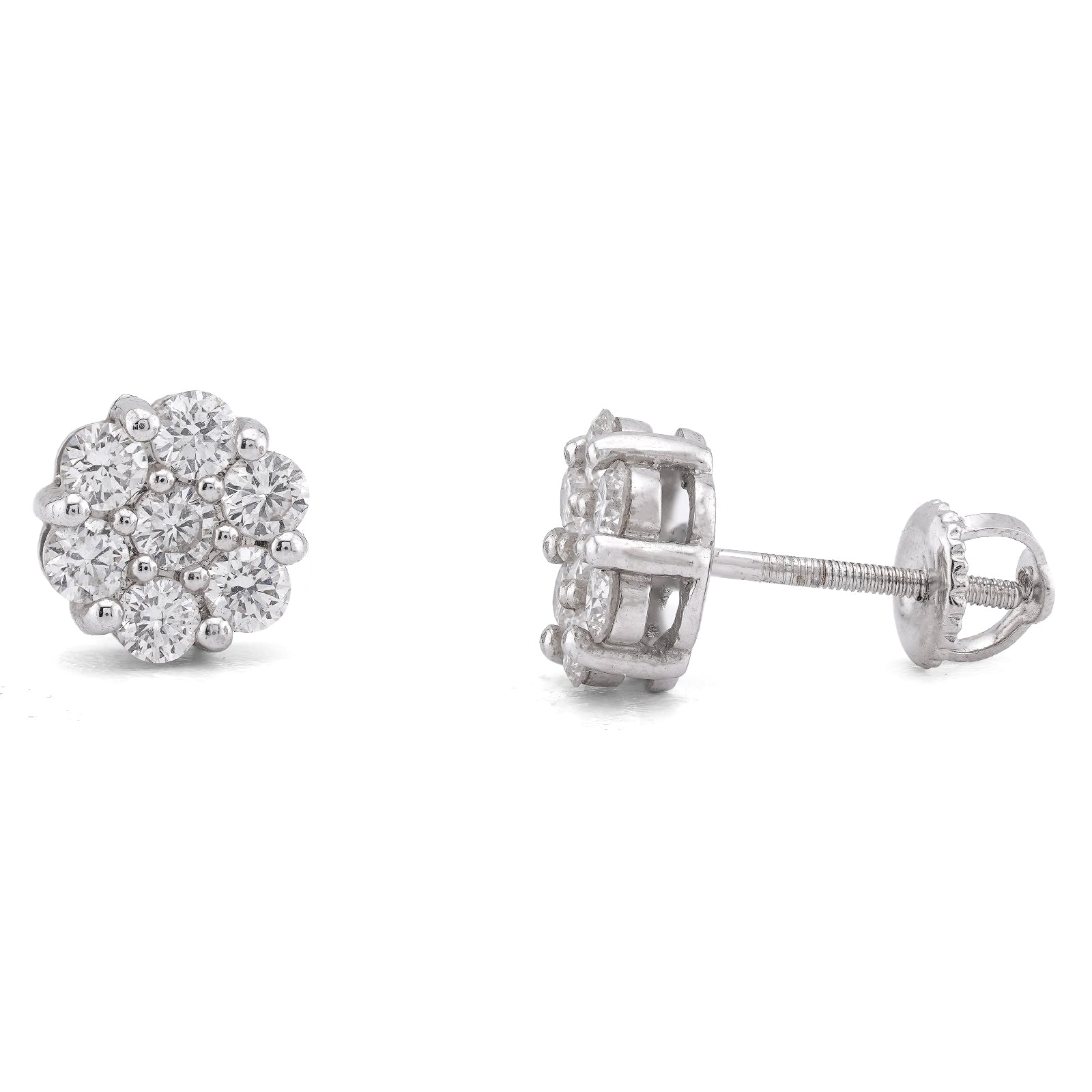 14K White Gold 0.99CT Flower 7 Stone Cluster Lab Diamond Men Women Earrings