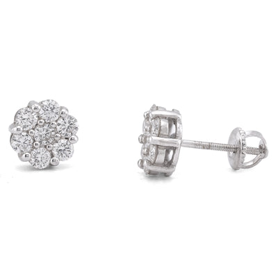 14K White Gold 0.99CT Flower 7 Stone Cluster Lab Diamond Men Women Earrings