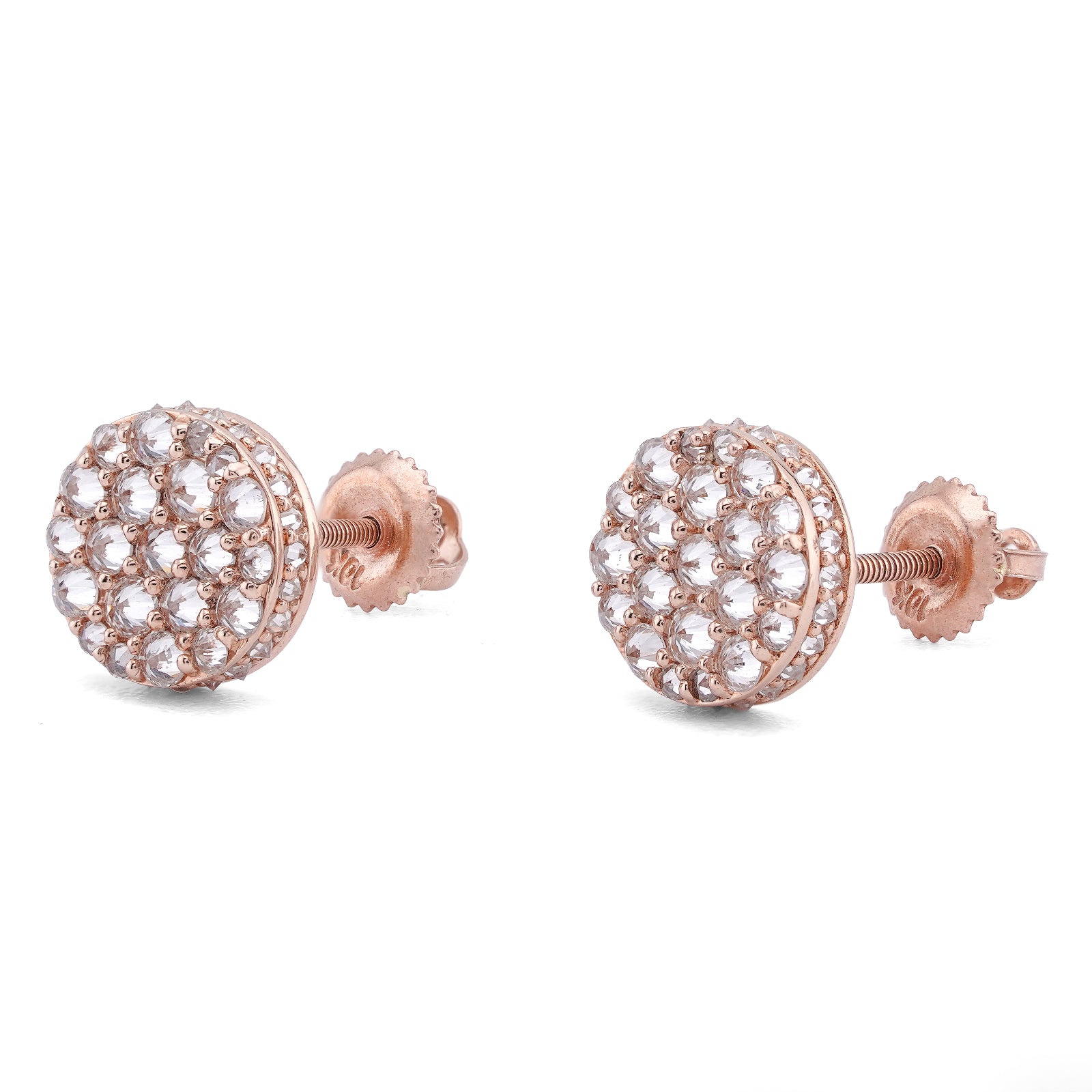 14K Rose Gold 1.5CT Upside Down Diamond Setting Lab Men Women Earrings