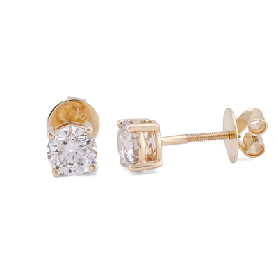 10K Yellow Gold 2.05CT Round Solitaire Lab Diamond Men Women Earring
