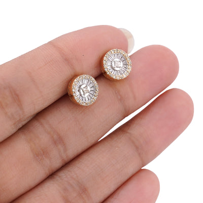 10K Yellow Gold 0.50CT Round Shape Centre Baguette Natural Diamond Men Women Earring