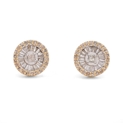 10K Yellow Gold 0.50CT Round Shape Centre Baguette Natural Diamond Men Women Earring