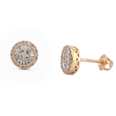10K Yellow Gold 0.50CT Round Shape Centre Baguette Natural Diamond Men Women Earring