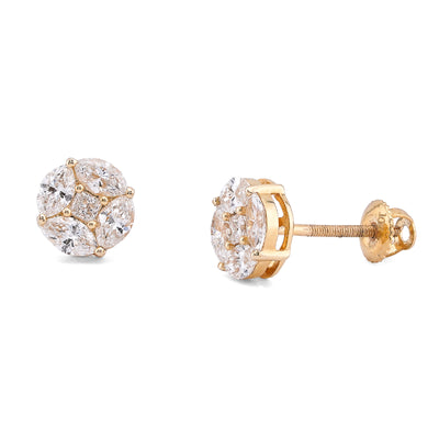10K Yellow Gold 0.95CT Marquise Edges Princess Cut Centre Lab Diamond Men Women Earring