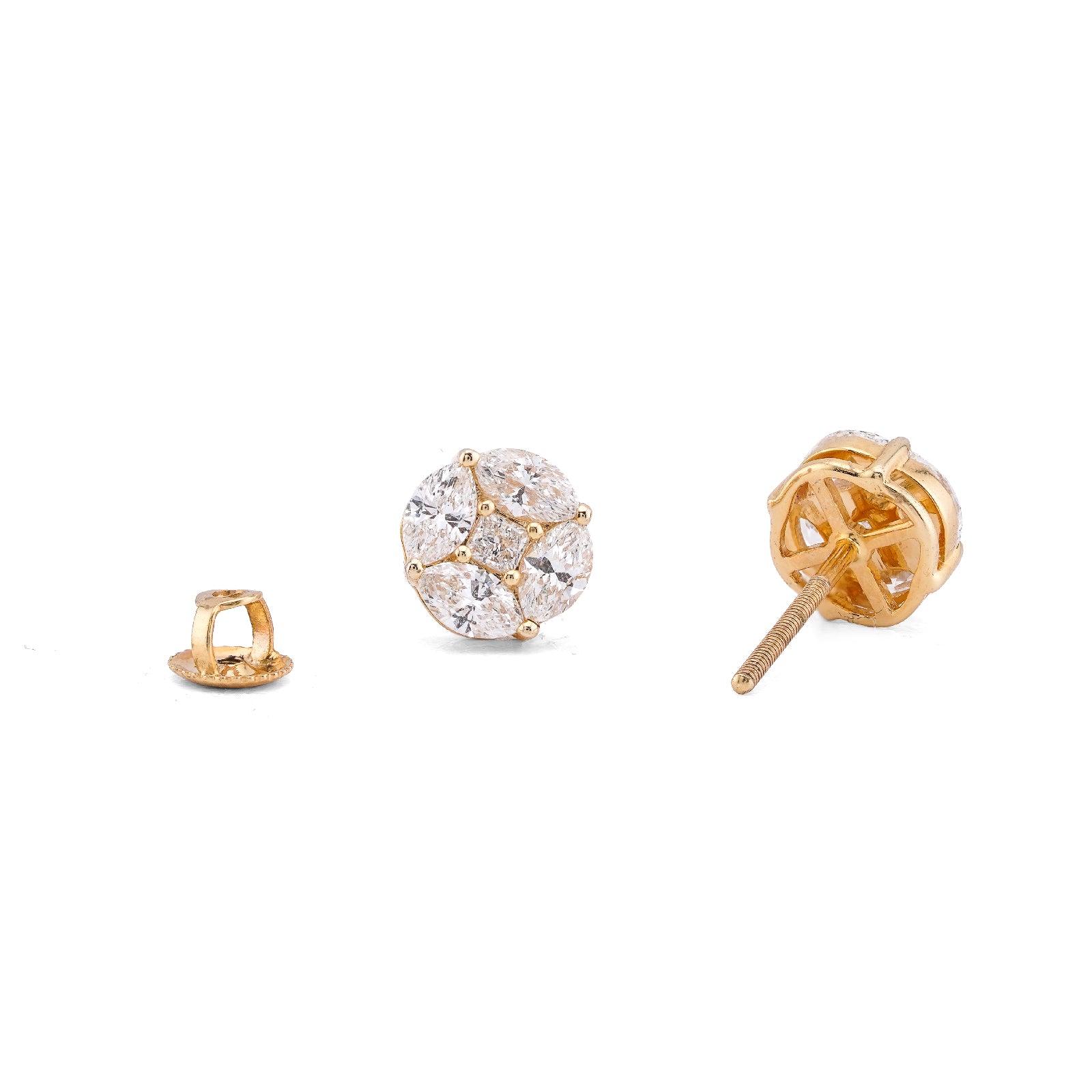 10K Yellow Gold 0.95CT Marquise Edges Princess Cut Centre Lab Diamond Men Women Earring