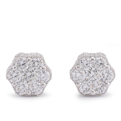 10K White Gold 4.06CT 7 Stone Side Round Lab Diamond Flower Cluster Men Women Earring