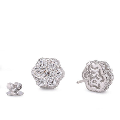 10K White Gold 4.06CT 7 Stone Side Round Lab Diamond Flower Cluster Men Women Earring