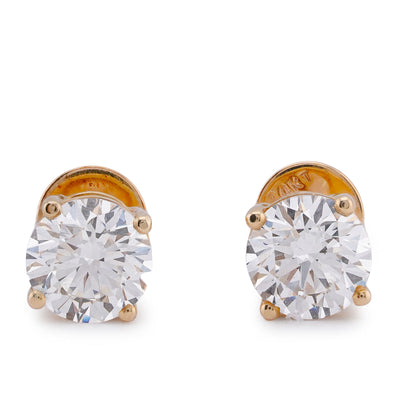 14K Yellow Gold 3CT Solitaire Round Lab Diamond Men Women Earring