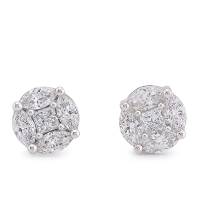 10K White Gold 2CT Marquise Side Centre Princess Cut Lab Diamond Men Women Earring