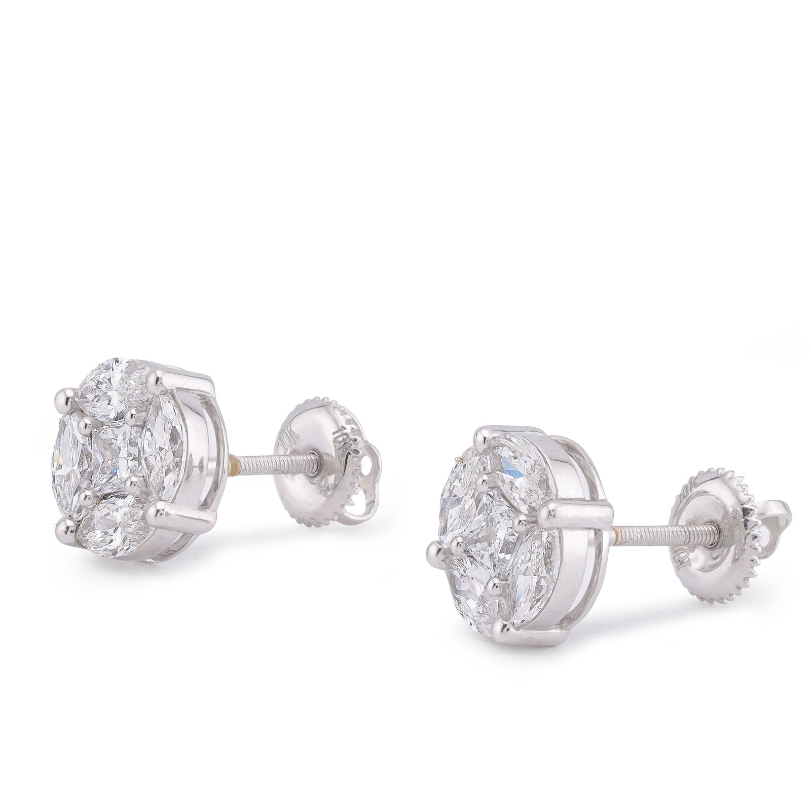 10K White Gold 2CT Marquise Side Centre Princess Cut Lab Diamond Men Women Earring