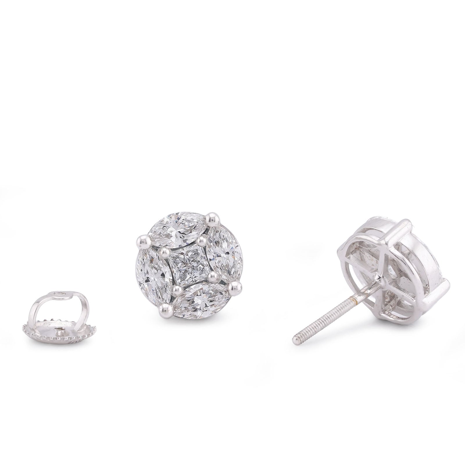 10K White Gold 2CT Marquise Side Centre Princess Cut Lab Diamond Men Women Earring