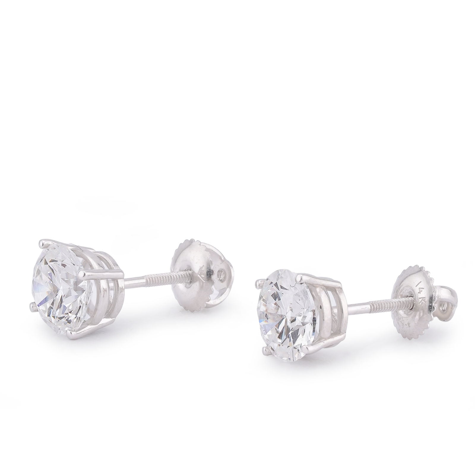 14K White Gold 3CT Round Solitaire Lab Diamond Men Women Earring