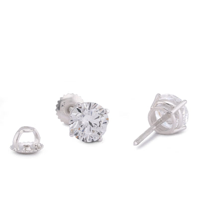 14K White Gold 3CT Round Solitaire Lab Diamond Men Women Earring