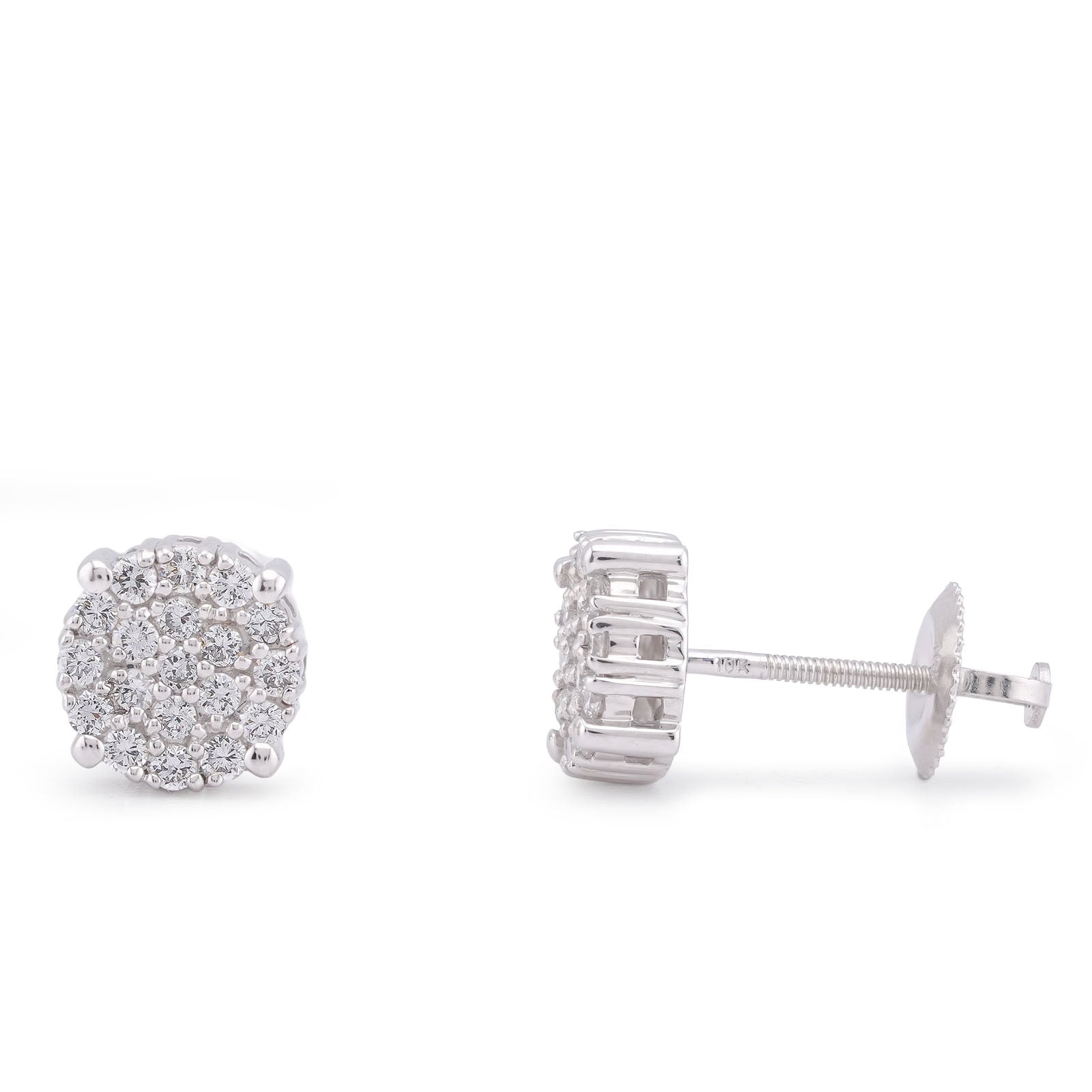 10K White Gold 0.49CT Lab Diamond Halo Cluster Men Women Earring