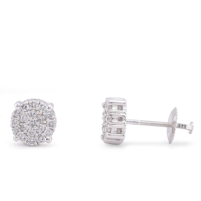 10K White Gold 0.49CT Lab Diamond Halo Cluster Men Women Earring