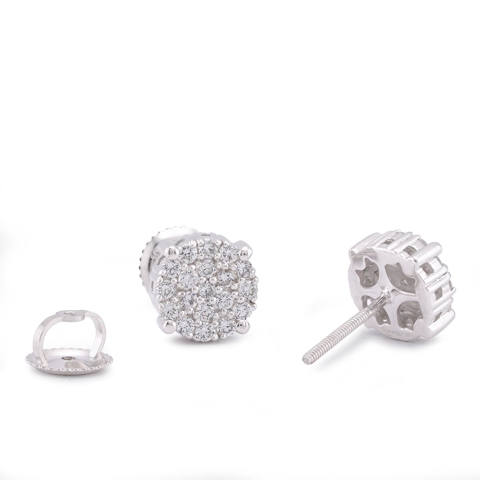 10K White Gold 0.49CT Lab Diamond Halo Cluster Men Women Earring