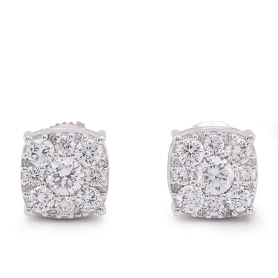 10K White Gold 1.02CT Lab Diamond Halo Cluster Centre Solitaire Men Women Earring