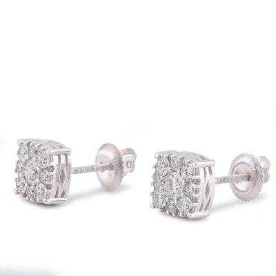 10K White Gold 1.02CT Lab Diamond Halo Cluster Centre Solitaire Men Women Earring