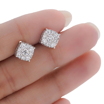 10K White Gold 1.02CT Lab Diamond Halo Cluster Centre Solitaire Men Women Earring