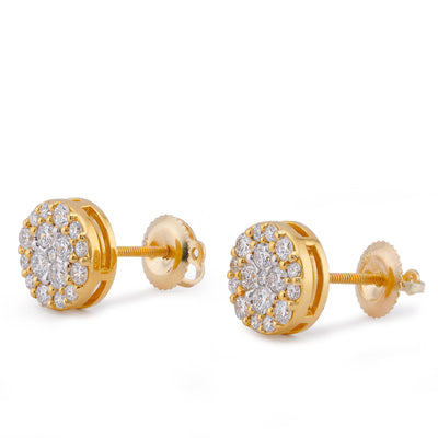 10K Yellow Gold 0.85CT Flower Cluster Round Lab Diamond Men Women Earring