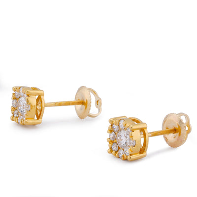 10K Yellow Gold 0.65CT Halo Centre Solitaire Lab Diamond Men Women Earring
