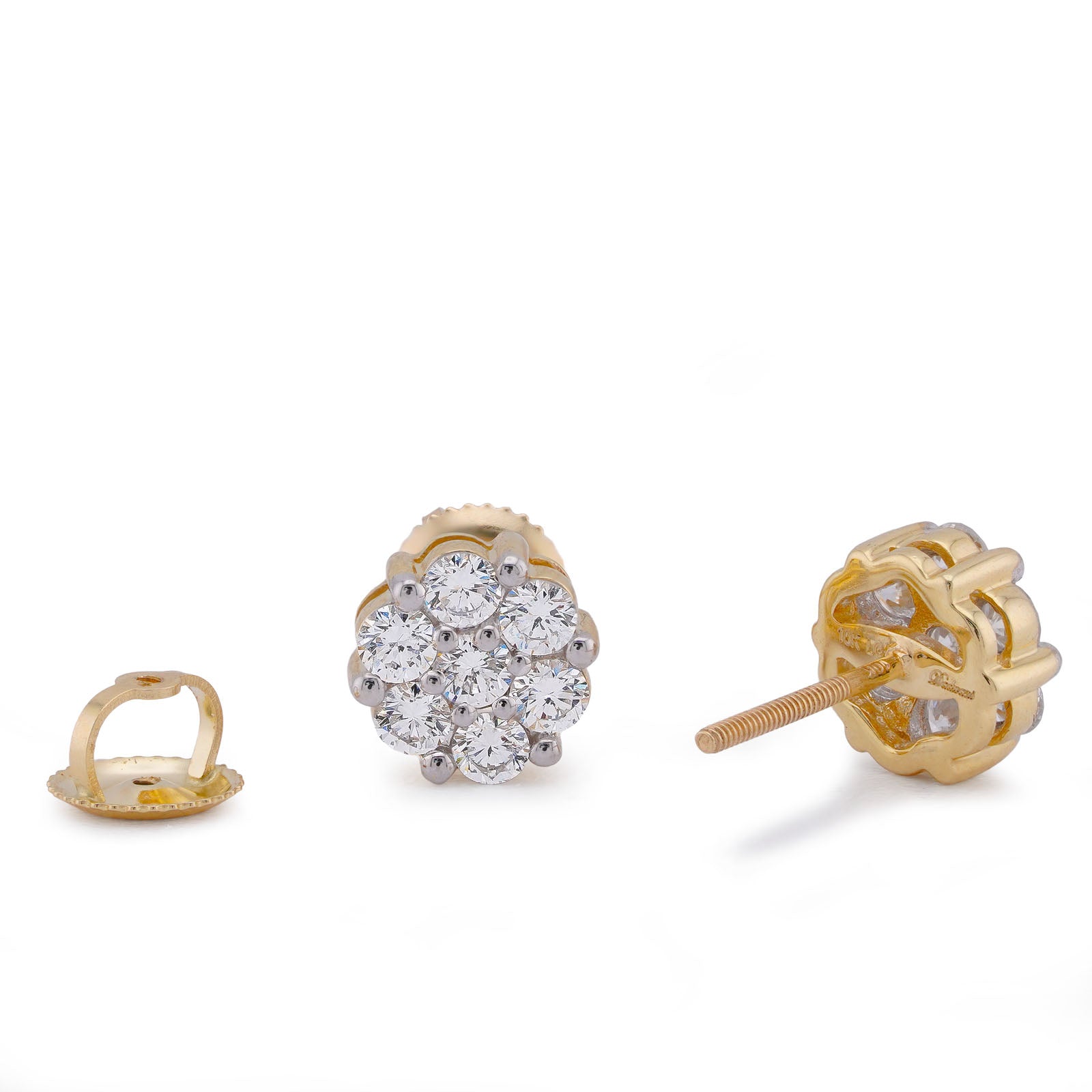 10K Yellow Gold 0.90CT Flower Design Cluster Lab Diamond Men Women Earrings