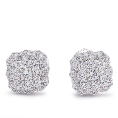14K White Gold Square Shape Cluster Lab Diamond 0.62CT Men Women Earrings