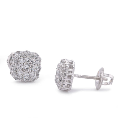 14K White Gold Square Shape Cluster Lab Diamond 0.62CT Men Women Earrings