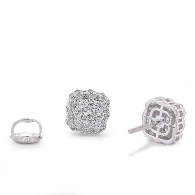 14K White Gold Square Shape Cluster Lab Diamond 0.62CT Men Women Earrings