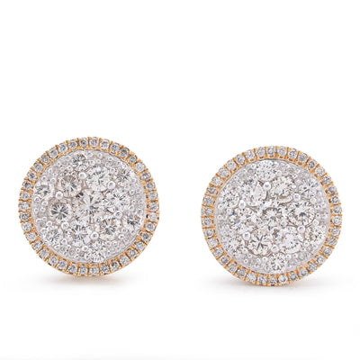 14K Yellow Gold 2CT Halo Flower Cluster Round Shape Natural Diamond Men Women Earrings