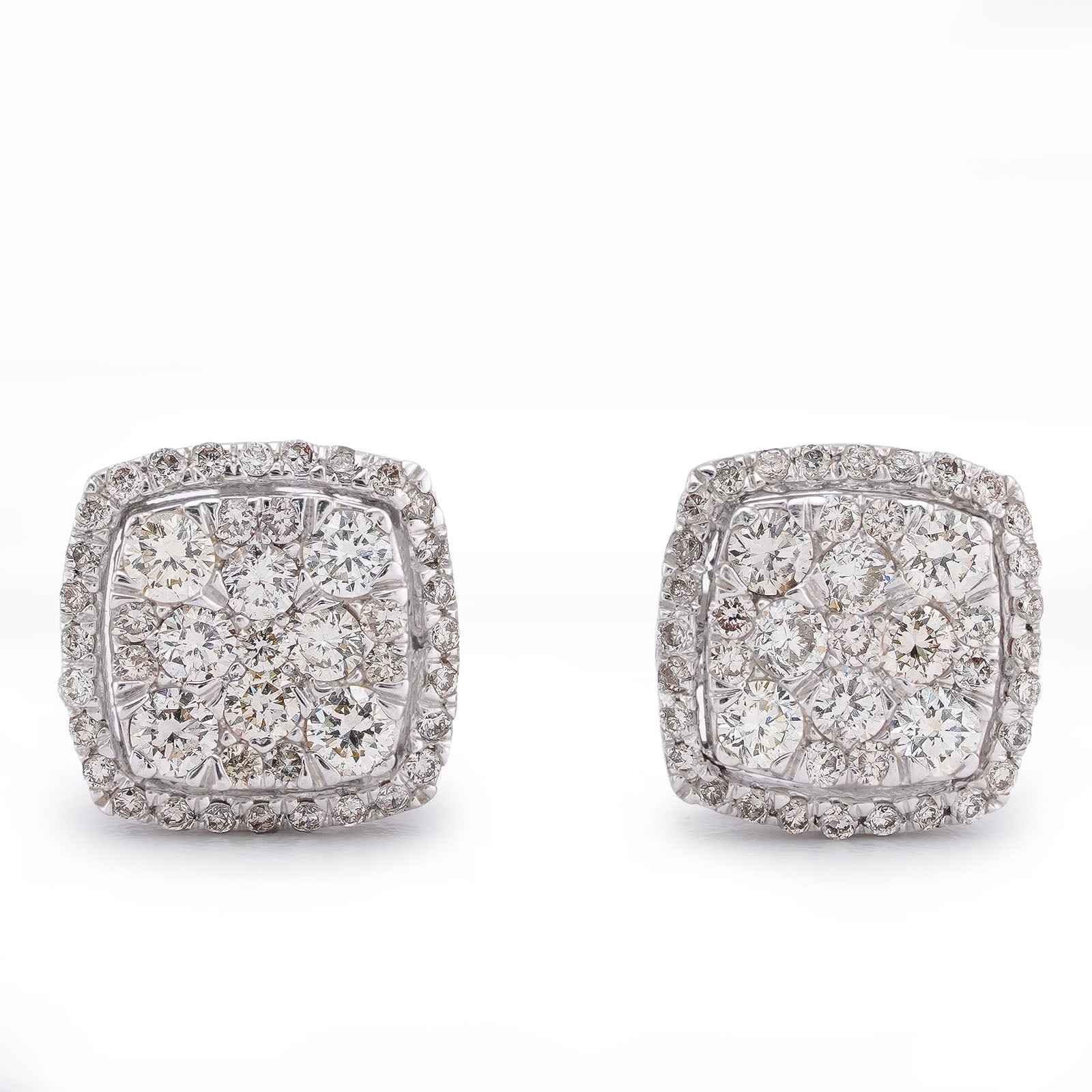 10K White Gold 1.80CT Natural Diamond 7 Diamond Flower Side Diamond Men Women Earrings
