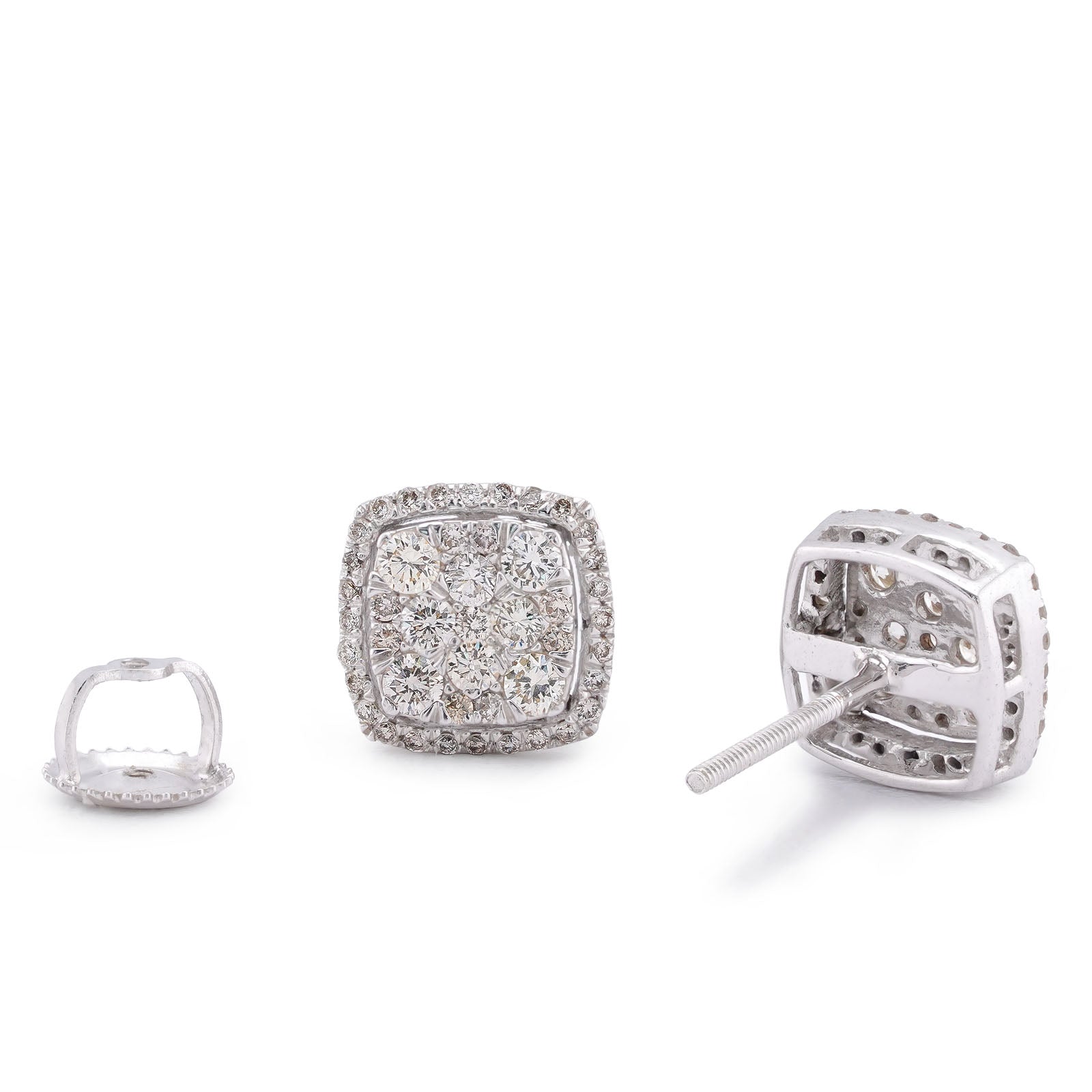 10K White Gold 1.80CT Natural Diamond 7 Diamond Flower Side Diamond Men Women Earrings