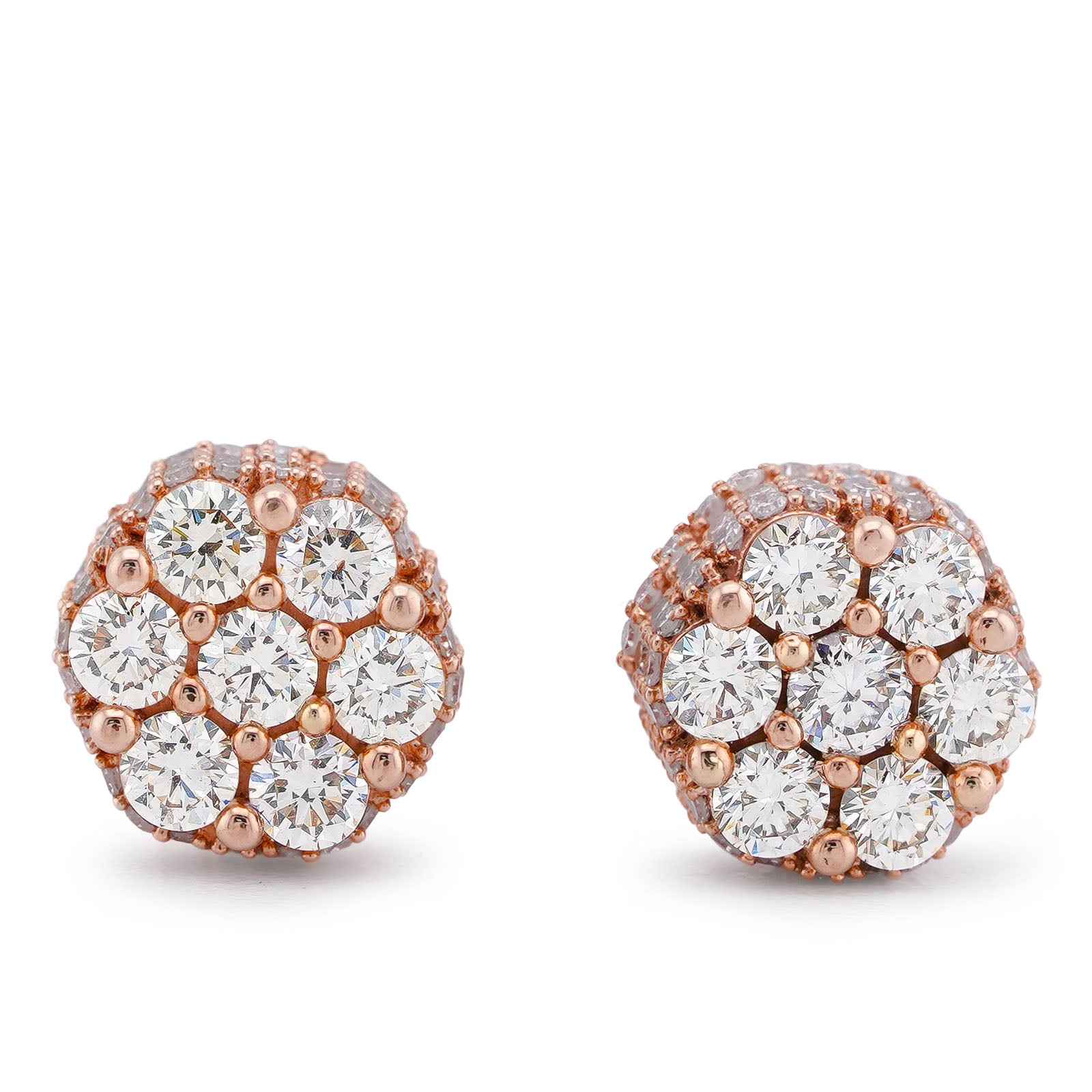 10K Rose Gold 1.80CT Natural Diamond 7 Diamond Flower Side Diamond Men Women Earrings