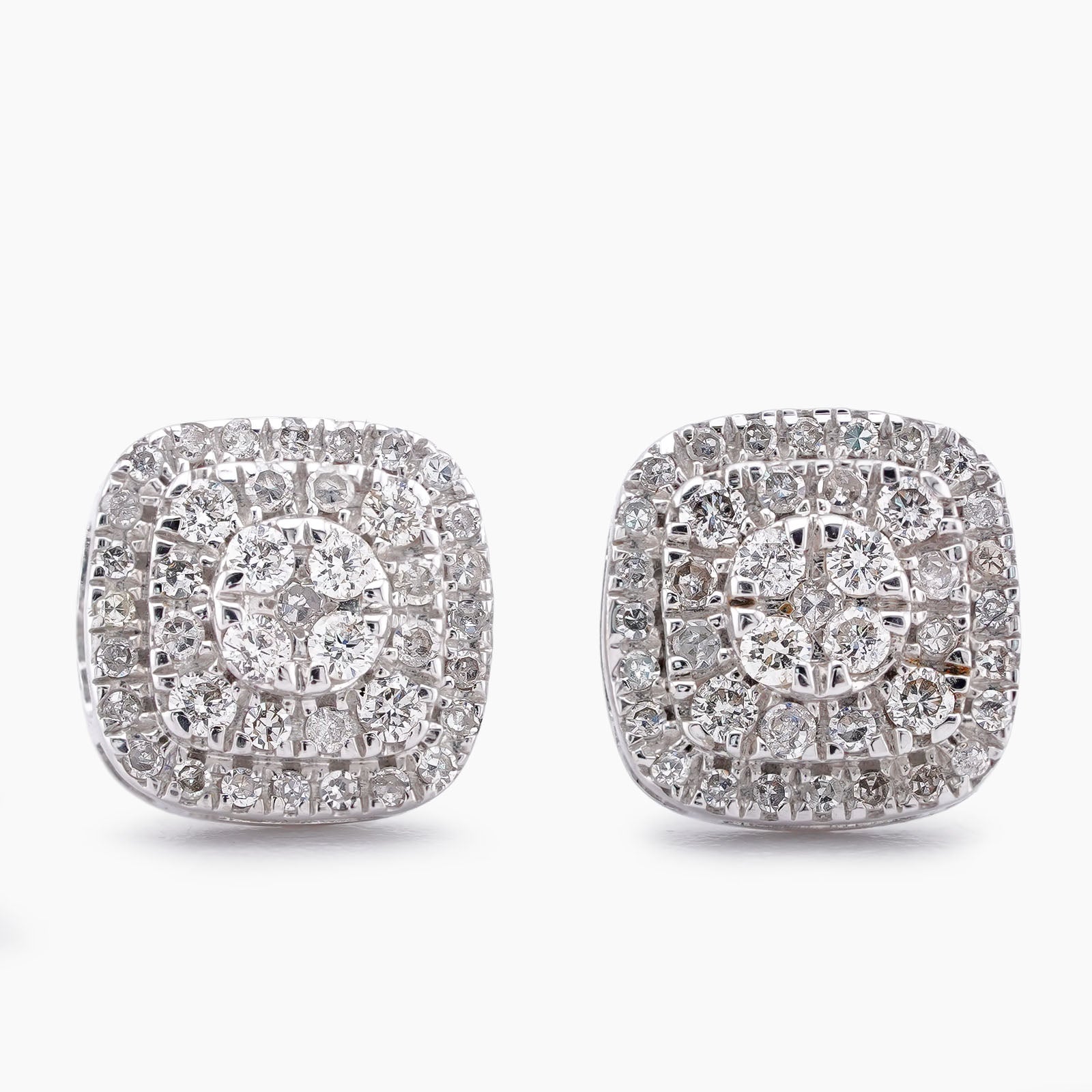 10K White Gold 0.50CT Natural Diamond Square Shape Multi-Level Men Women Earrings
