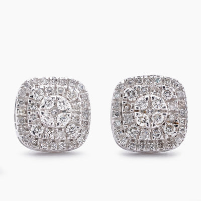 10K White Gold 0.50CT Natural Diamond Square Shape Multi-Level Men Women Earrings