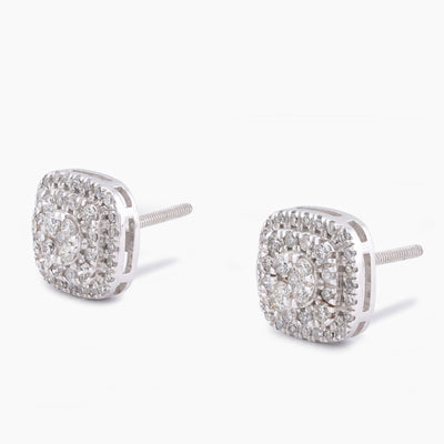 10K White Gold 0.50CT Natural Diamond Square Shape Multi-Level Men Women Earrings