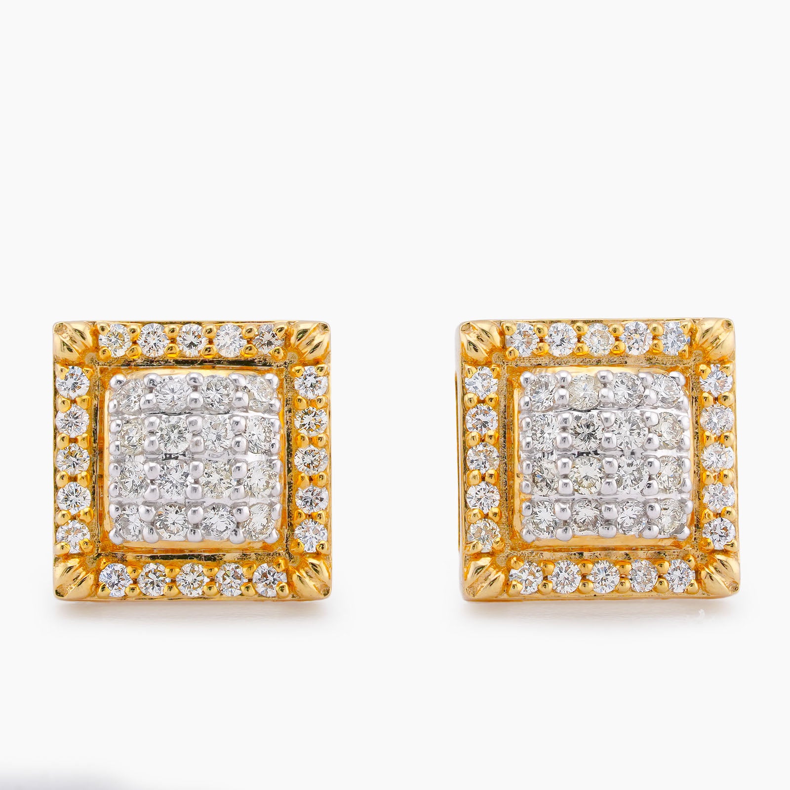 10K Yellow Gold 0.74CT Square Shape Bulge Round top Natural Diamond Men/Women Earrings