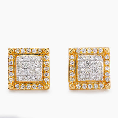 10K Yellow Gold 0.74CT Square Shape Bulge Round top Natural Diamond Men/Women Earrings