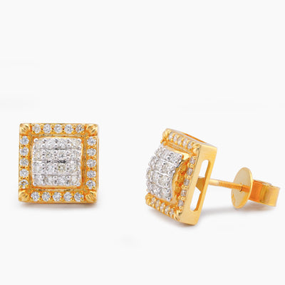 10K Yellow Gold 0.74CT Square Shape Bulge Round top Natural Diamond Men/Women Earrings