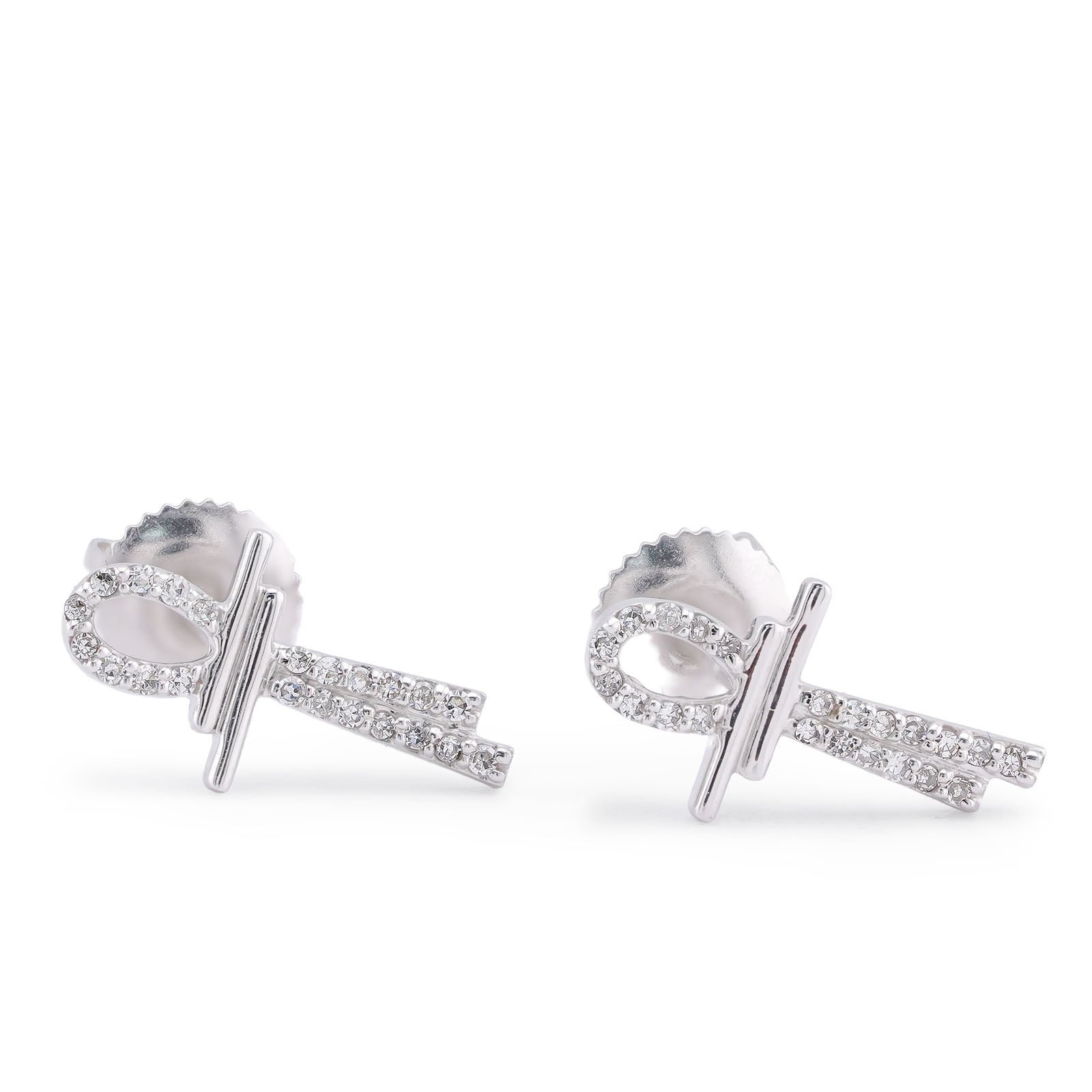 10K White Gold 0.125CT Natural Diamond Ankh Cross Men Women Earrings