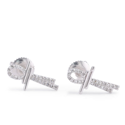 10K White Gold 0.125CT Natural Diamond Ankh Cross Men Women Earrings