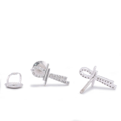 10K White Gold 0.125CT Natural Diamond Ankh Cross Men Women Earrings