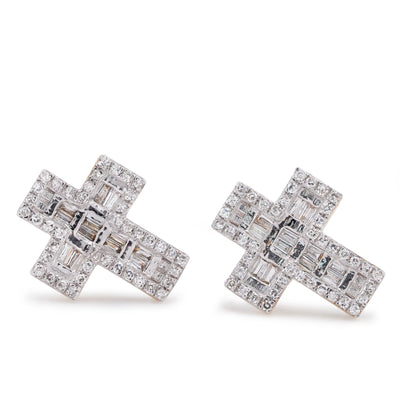 10K Yellow Gold 0.33CT Baguette Cross Natural Diamond Men Women Earring