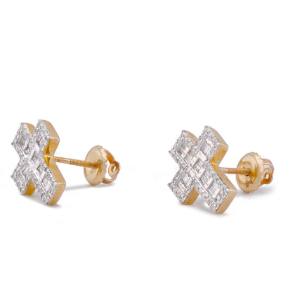 10K Yellow Gold 0.33CT Baguette Cross Natural Diamond Men Women Earring