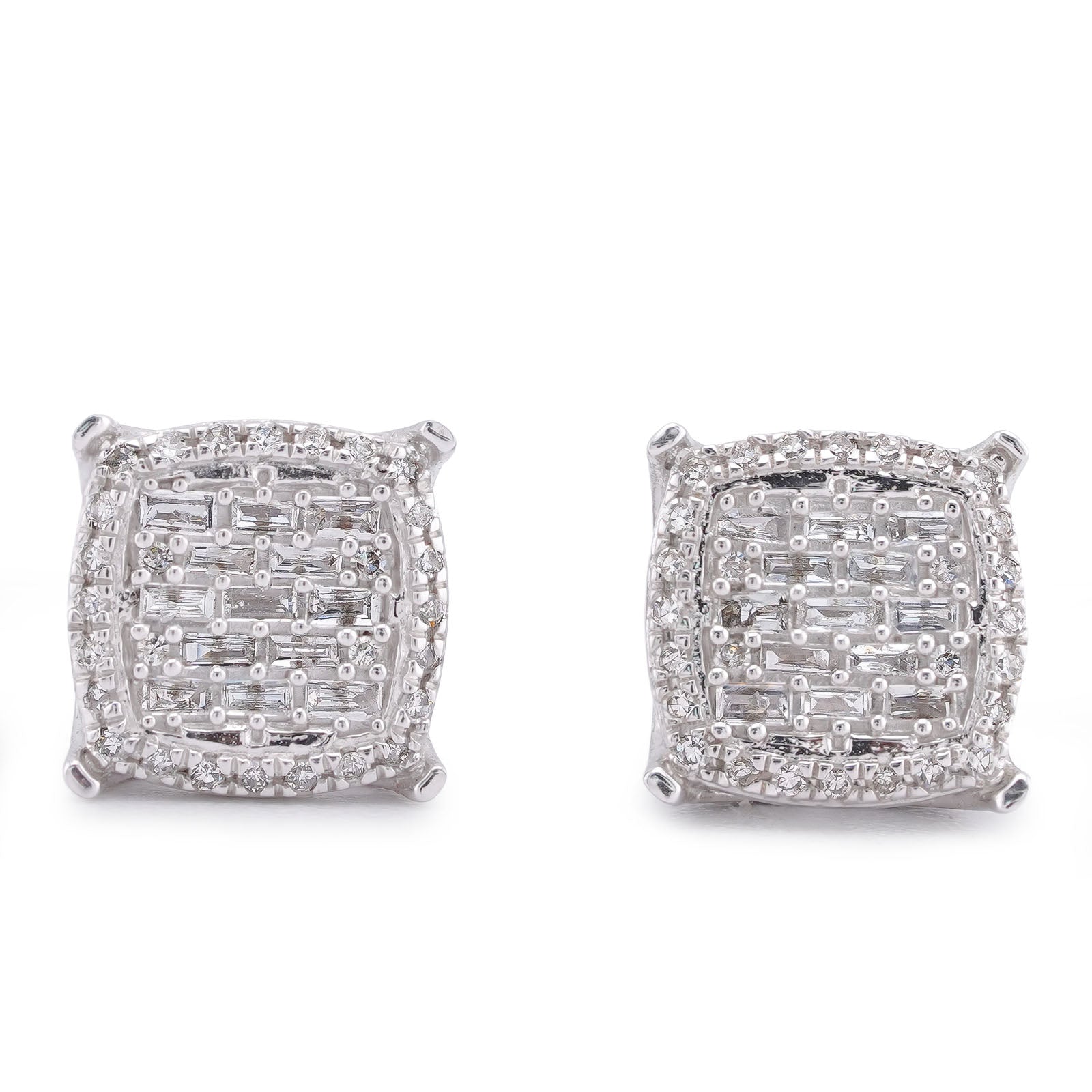 10K White Gold 0.33CT Square Shape Baguette Centre Halo Natural Diamond Women earrings