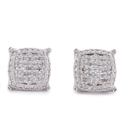 10K White Gold 0.33CT Square Shape Baguette Centre Halo Natural Diamond Women earrings