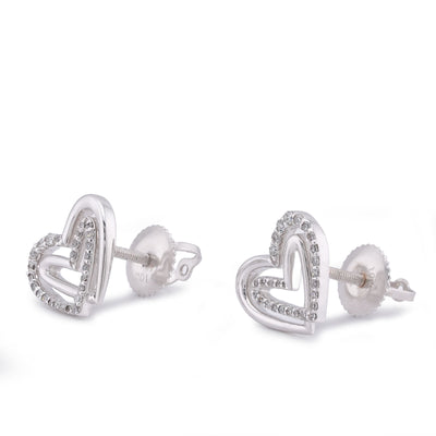 10K White Gold 0.16CT Natureal Diamond Dual Heart SHape Women Earrings