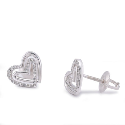 10K White Gold 0.16CT Natureal Diamond Dual Heart SHape Women Earrings